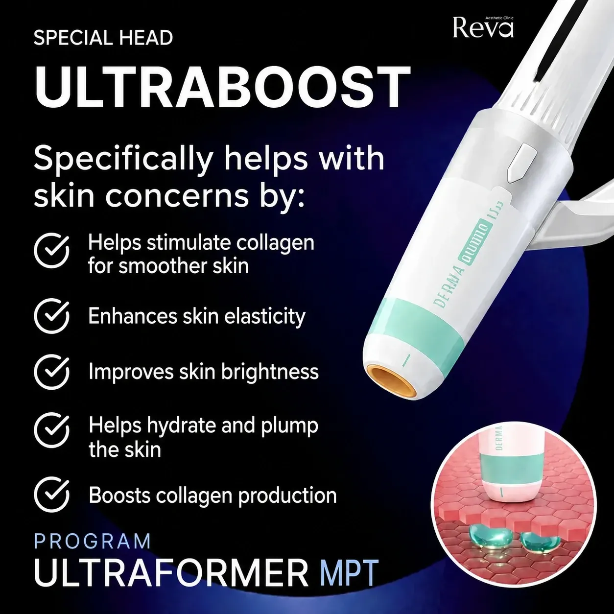Infographic of the Ultraboost head used with Program Ultraformer MPT for skin-quality concerns