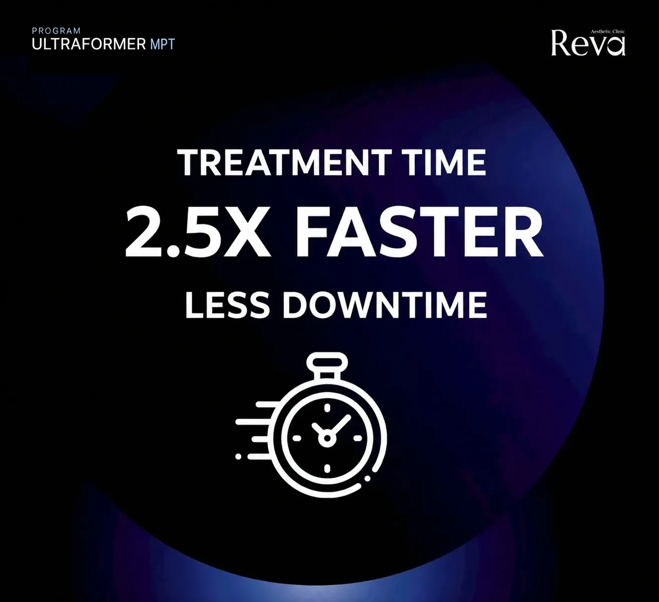 Infographic of Program Ultraformer MPT stating 2.5x faster treatment time and less downtime