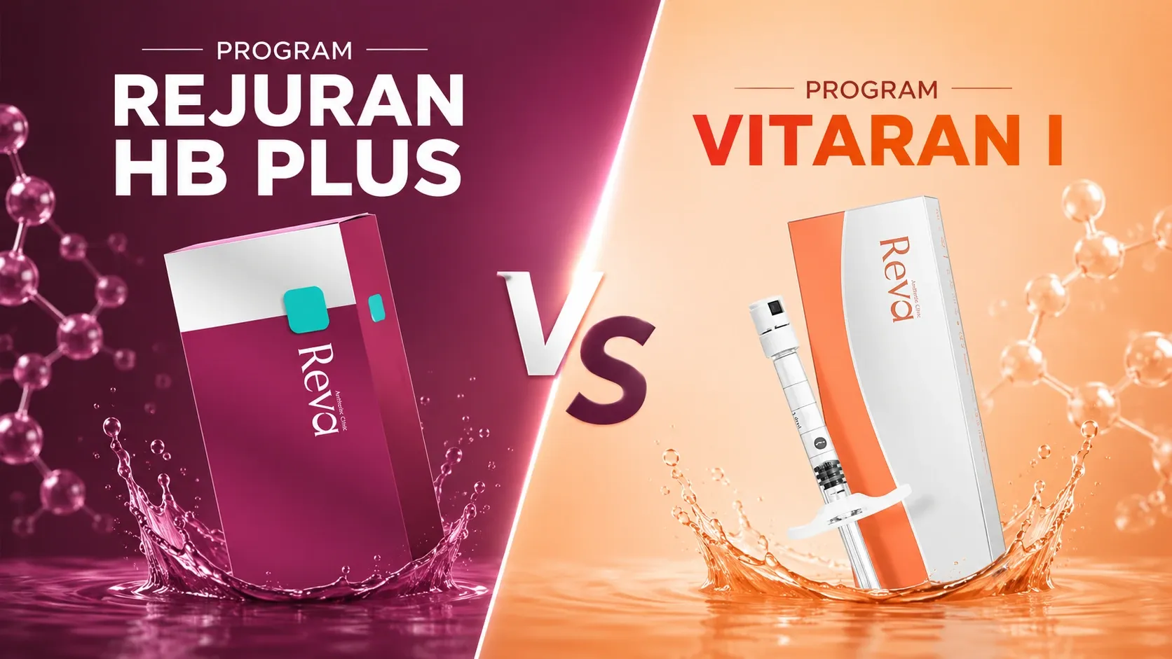 Program Rejuran HB Plus vs Program Vitaran I comparison banner showing two Polynucleotide (PN) skin rejuvenation products side by side.