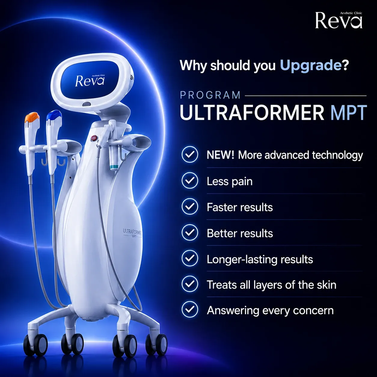 Infographic of the Ultraformer MPT device with the upgrade points shown on the graphic